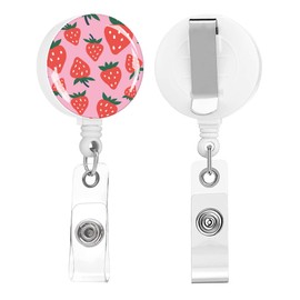 SCLOBO 2 Pack Retractable Badge Holders Cute Badge Reel Badge Clip ID Card Holders for Student Office Worker Doctor Nurse Teacher (Pink Strawberry)