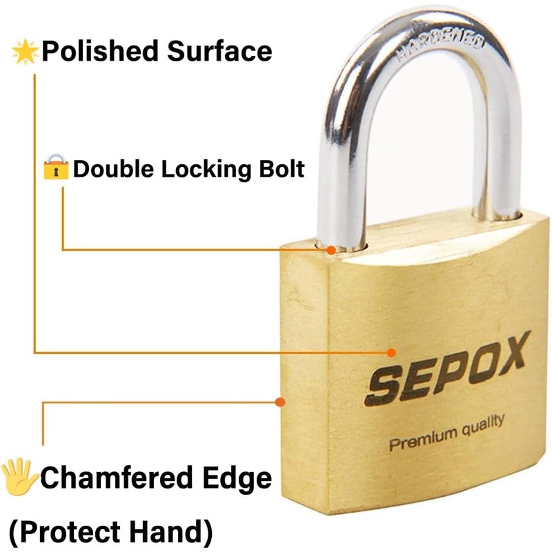 SEPOX® 3Pcs Pack Heavy-Duty Solid Brass Padlocks with Same Keys