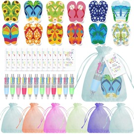 48 Pcs End of Year Student Gifts Stationery Gift Set 4-in-1 Ballpoint Pen Flip Flop Sticky Note Thank You Cards Organza Bags School Gifts for End of Year Student Classroom Gifts School Supplies