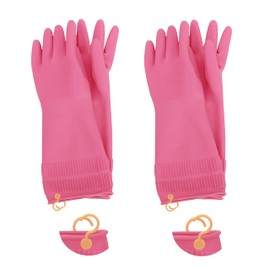 Myungjin 2 Pairs Reusable Waterproof Non-Slip Honeycomb Grip Latex Rubber Gloves with Hang-Dry Hooks/Hanging Loops for Dishwashing Household Cleaning Cooking (Medium)