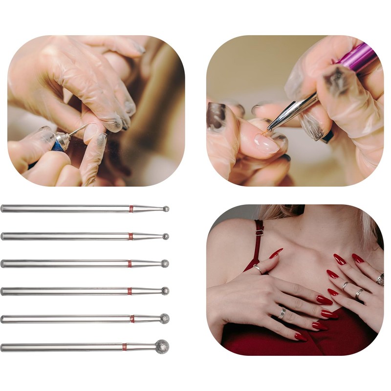 6 Pack Nail Drill Bits, 3/32" Cuticle Cleaning Ball Head,