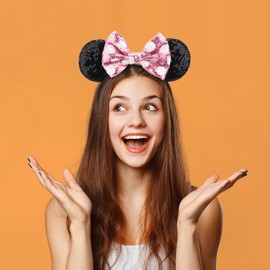 DRESHOW Mouse Ears Bow Headbands Minnie Ears Headband Glitter Party Decoration Cosplay Costume for Girls & Women