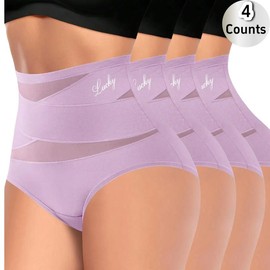 4-Pack/Set High-Waist Shaping Panties for Women- Seamlesslce Silk Mesh Control Briefs, Tummy slimming & Butt LiftingUnderwear Breathable Everyday:_Purple 4pcs_XXL