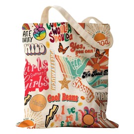 ALMLWIAJ Printed Butterfly Floral Canvas Tote Bag, 35 x 38 cm, Natural Cotton, Floral Design, Cream Colour, bibe