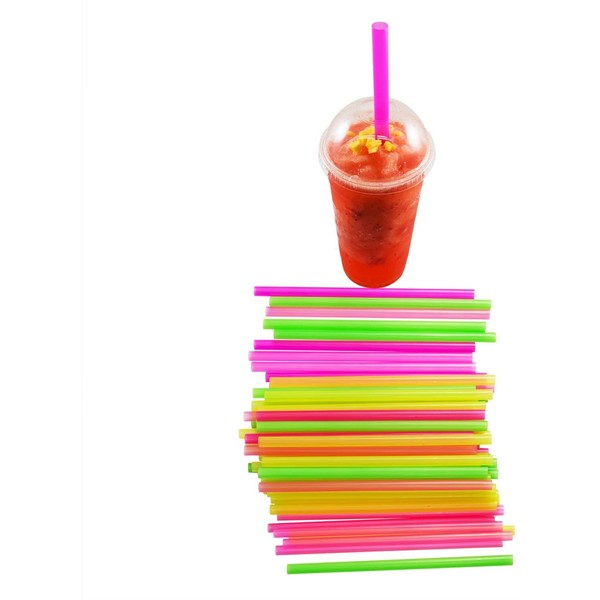 Houseables Boba Straws, Smoothie Straw, Extra Wide & Fat, 100 Pack, 10.5 Inch Long, 0.5" Diameter, Large Jumbo Neon, Multicolored, Polypropylene Plastic, BPA Free, Reuseable for Milkshakes, Tea