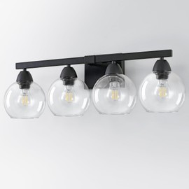 Ruibutrade Bathroom Light Fixtures, 4-Light Black Vanity Light with Hand-Blown Globe Glass Shades, Bathroom Lights Over Mirror, Wall Sconces for Mirror, Kitchen, Bedroom