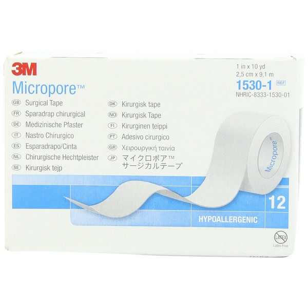 3M™ Micropore™ Surgical Tape 1530-1, 1 IN x 10 YD (2,5cm x 9,1m), 12 Rolls/Carton 10 Cartons/Case
