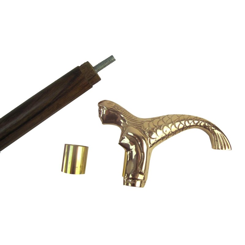Mermaid Cane Victorian Walking Stick Antique Brass Handle Vintage Reproduction
