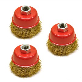 Wire Cup Brush / Wheel for Angle Grinder Crimped Brass Coated (3 Pack) TE331