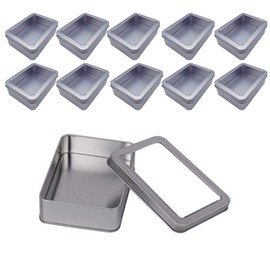 Copeflap Tin Can Case Tin Can Trinket Box Set of 10 Case Tin Square Rectangle Mini Can Case Mini (Silver)