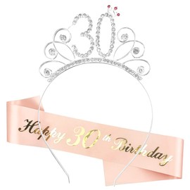 Zaloife Birthday Crown Sash, Birthday Crown Sash Hen Party Set, Crystal Tiara Crown Headband with Satin Sash, Girl Birthday Decoration