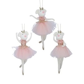Gisela Graham Pink and White Fabric Ballerina Mice 20x12x11cm Hanging Tree Decoration