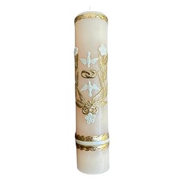 San Rafael Arcangel Wedding Candle with Two Doves Vela de Matrimonio con Los Simbolos Catolicos de la Paloma y las Arras de Casamiento 8 inch Cirio de Boda, White