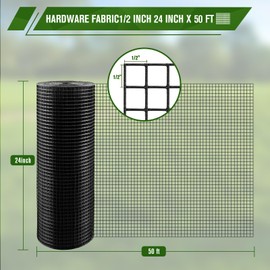 Black Hardware Cloth, 1/2 inch 24 inch x 50ft 19 Gauge Black Vinyl Coated Hardware Cloth, Black Chicken Wire, Black Chicken Wire Fencing for Garden Fence and Home Project by KAKO