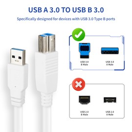 A-Goldnest,USB 3.0 Cable,（4-Pack/3.3 Foot） USB-A to USB-B 3.0 Cable, 5Gbps High-Speed, White (White)