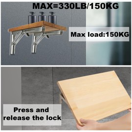 FreeTec Folding Shelf Bracket 12'' Outdoor Heavy Duty Long Release Arm Polished Stainless Steel Folding Shelf Bench Table Folding Shelf or Bracket, Max Load: 550lb/250kg