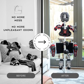 Ceaz Hockey Gear Drying Rack - Metal Tree Dryer Stand for Hockey Equipment - Organizer to Dry and Store Sports Gear - includes Skate Sharpening Tool and 6 Hanging Clips