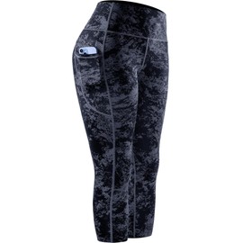 CADMUS High Waisted Workout Legging Capri for Women Athletic Yoga Pants with Two Side Pockets, Black-1, M