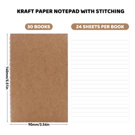Piuluvor® Pack of 30 Mini Notebook A6 Lined Notepad Small Kraft Paper Cover Diary Notepads for Family, School, Office, Travel