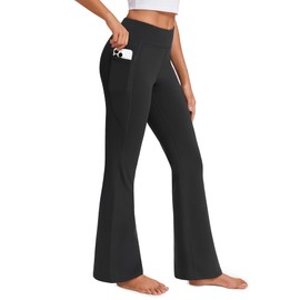 Stelle 33" Fleece Lined Leggings for Women Thermal Bootcut Yoga Pants High-Waisted Winter Leggings with Pockets(Black, L)