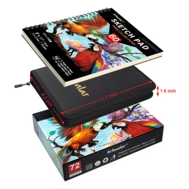 Artownlar 72 Pack Drawing Sketching Set with 8x11 Sketchbook | Pro Art Supplies Kit for Artist Adults Teens Beginner | Graphite Charcoal, Watercolor & Metallic Colored Pencils in Gift Case.