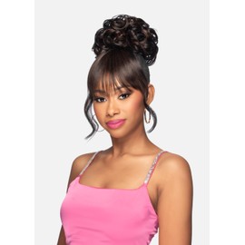 Vivica A. Fox BPB-HEAVEN, Bang & Bun, Pin Curl Dome with Bangs & Spiral Curl Sides, Heat Resistant Hairpiece (613 Platinum Blonde)