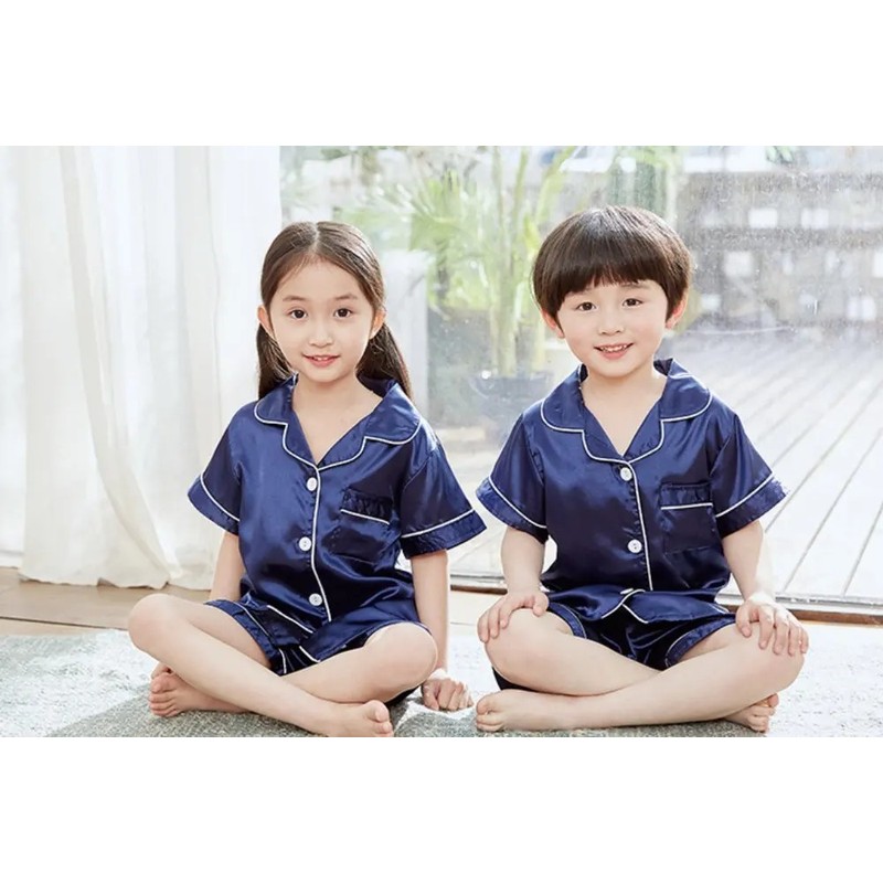 Pijama Niño Niña Pijama De Seda De Manga Conjunto Lindo