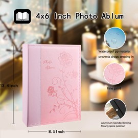 Artmag Photo Album 4x6 300 Photos Large Leather Cover Photo Book Albums with 300 Horizontal Pockets for Family Wedding Anniversary Baby (Pink)