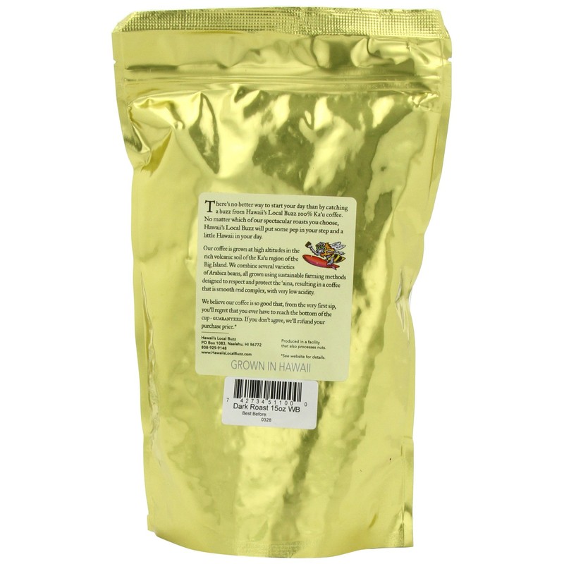 Hawaii's Local Buzz Whole Bean Coffee, Dark Roast, 15 Ounce