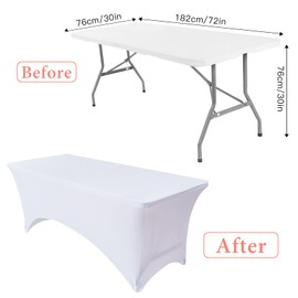 YALLOVE 6FT Spandex Rectangular Tablecloth, Stretch Spandex Table Cover for Wedding, Banquet, and Party (White)