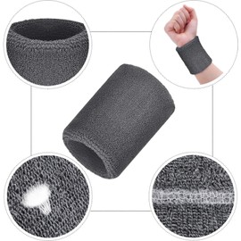 Sawanork Sweatbands, Sports Wristbands, Cotton Wrist Bands for Adults Working Out, Tennis, Basketball, Running, for Men & Women, 3 Pairs (Black White and Grey)