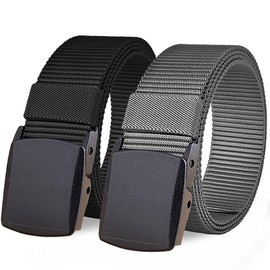 WYuZe 2 Pack Nylon Belt Outdoor Military Web Belt 1.5" Men Tactical Webbing Belt (Waist-below 42", Black+Gray)