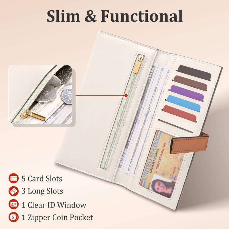 Mayski Slim RFID Blocking Clutch Wallet for Women Bifold Credit