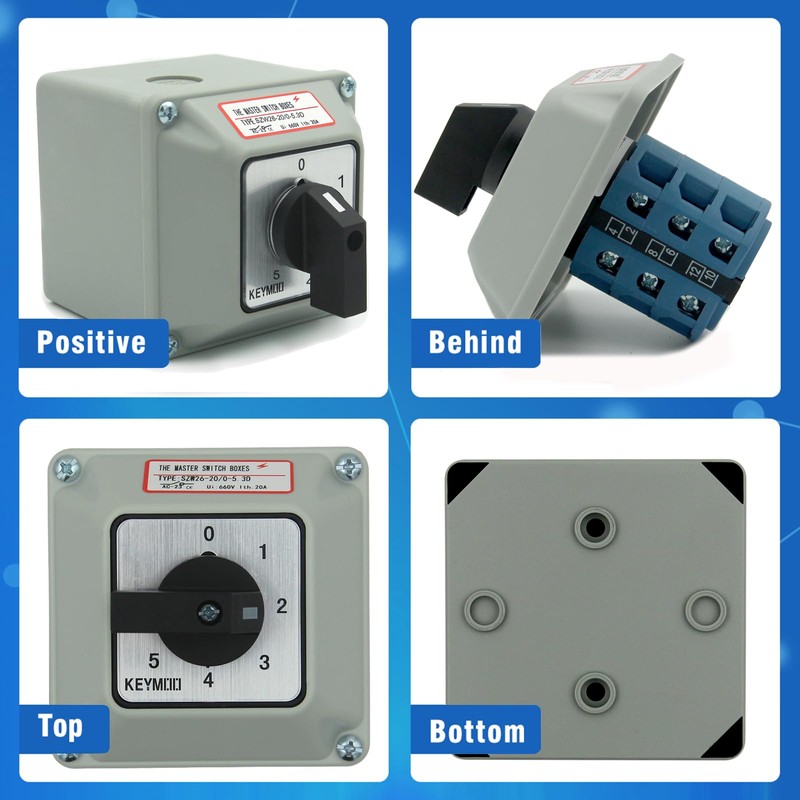 KEYMOO 5-Way 2NO 2NC Rotary Changeover Switch with Exterior Box,
