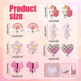 6 Pairs Clip on Earrings for Girls with 12pcs Ear Pads, Butterfly Rainbow Flower Unicorn Clip on Earrings Non Pierced Earrings Kids Earrings Girls Dress up Jewelry Gifts