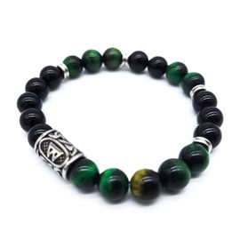 Viking Futhark Rune Gemstone Bracelet (18/21 cm, Women/Men) in Gift Box, Protection Happiness, Energy, Gemstone, stainless steel