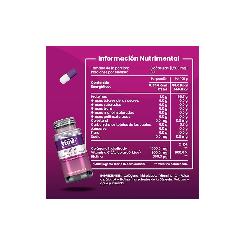 Biotina + Colágeno + Vitamina C - 90 Cápsulas de