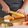 7Pcs Gold White Kitchen Knife Set with Acacia Wooden Block