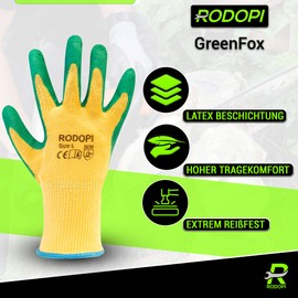 RODOPI GreenFox Gardening Gloves for Men and Women, Thorn Resistant Work Gloves for Gardening, EN 388:2016, Rose Gloves, Latex Garden Gloves (1 Pair, 10)