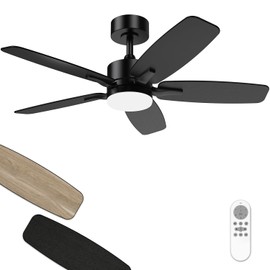 Hisummer 42 Inch Ceiling Fan with Light and Remote, Small Modern Black Ceiling Fans, 5-Blade Indoor/Outdoor Farmhouse Ceiling Fan with Lights for Bedroom, Living Room, Patio