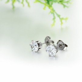 JewelryWe Women's Hypoallergenic Stainless Steel Round Clear Cubic Zirconia Piercing Stud Earrings