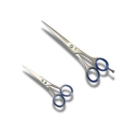 Azzymo Professional Hair Cutting Scissors Set with Blue Comfort Grip Handles and Leather Case, 2-Piece