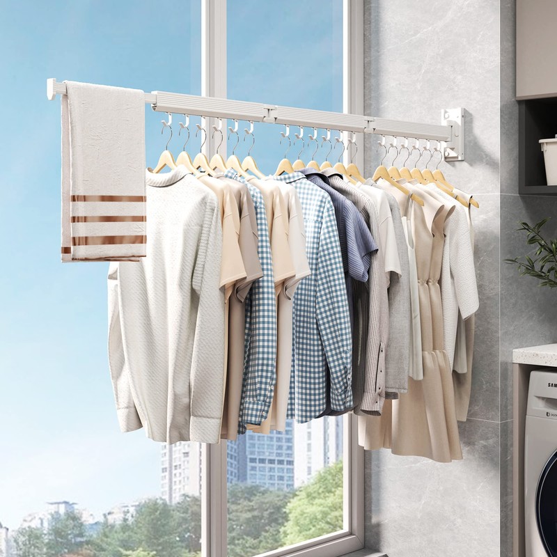 CHAHUANV Wall Mounted Clothes Drying Rack, Collapsible Laundry Drying Rack,