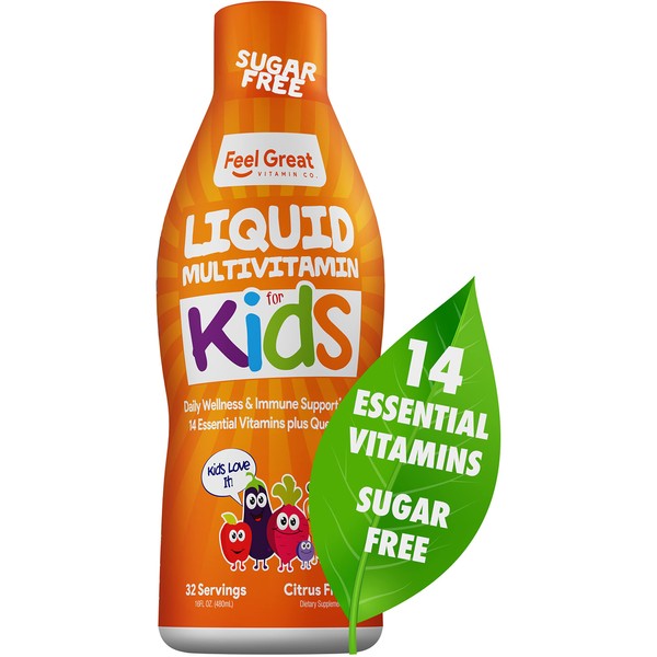 Liquid Vitamins by Feel Great Vitamin Co. | Delicious Sugar-Free Kids Immune Support Supplement |14 Essential Vitamins | Childrens Vitamins, 16 Oz, (Pack of 1)