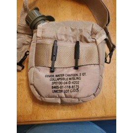 Genuine US Military US Military 2 QT Collapsible Water Canteen & Desert Tan Cover Pouch & Strap NEW
