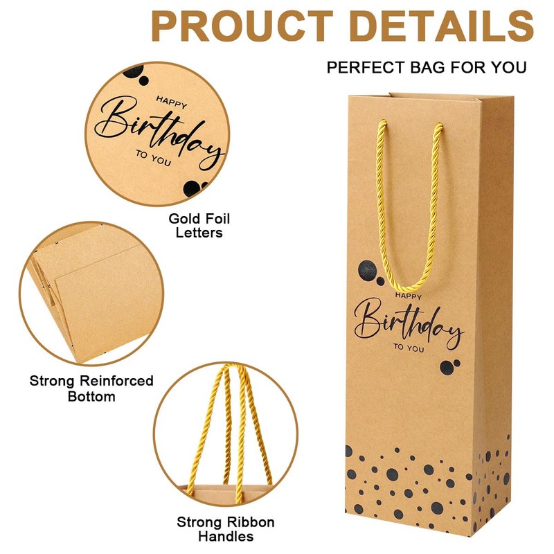 Ssyuysto 2 PCS Birthday Wine Gift Bags Brown Gold Foil