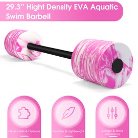 IEBIYO 29.3’’Aquatic Exercise Equipment Swim Barbell High Density EVA Foam Pool Barbell Swim Dumbbell with Water Exercise Discs Aquatic Fitness Equipment (Pink&White)