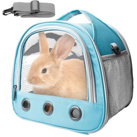 Rabbit Transport Box, 30 x 21 x 27 cm, Transport Box, Cat Transport Box, Guinea Pigs, Pet Travel Carry Bag, Foldable Carry Bags with Shoulder Strap for Cats, Dogs, Rabbits, Hamsters (Blue)