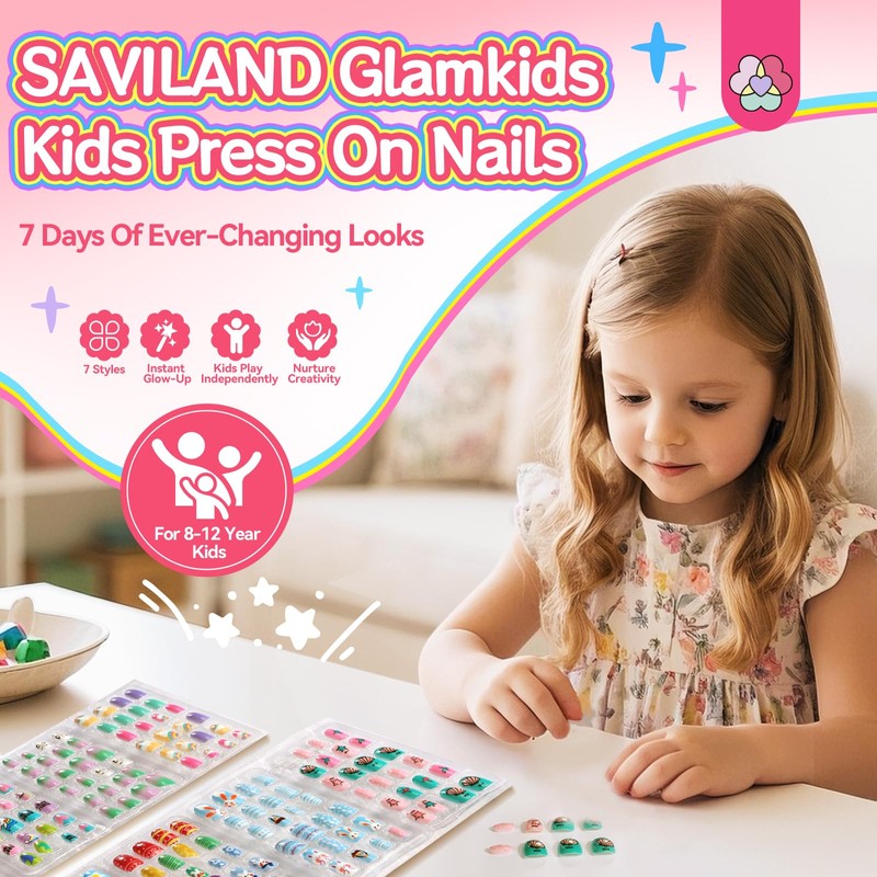 SAVILAND 168 Stück Press on Nails für Kinder: 7er Pack