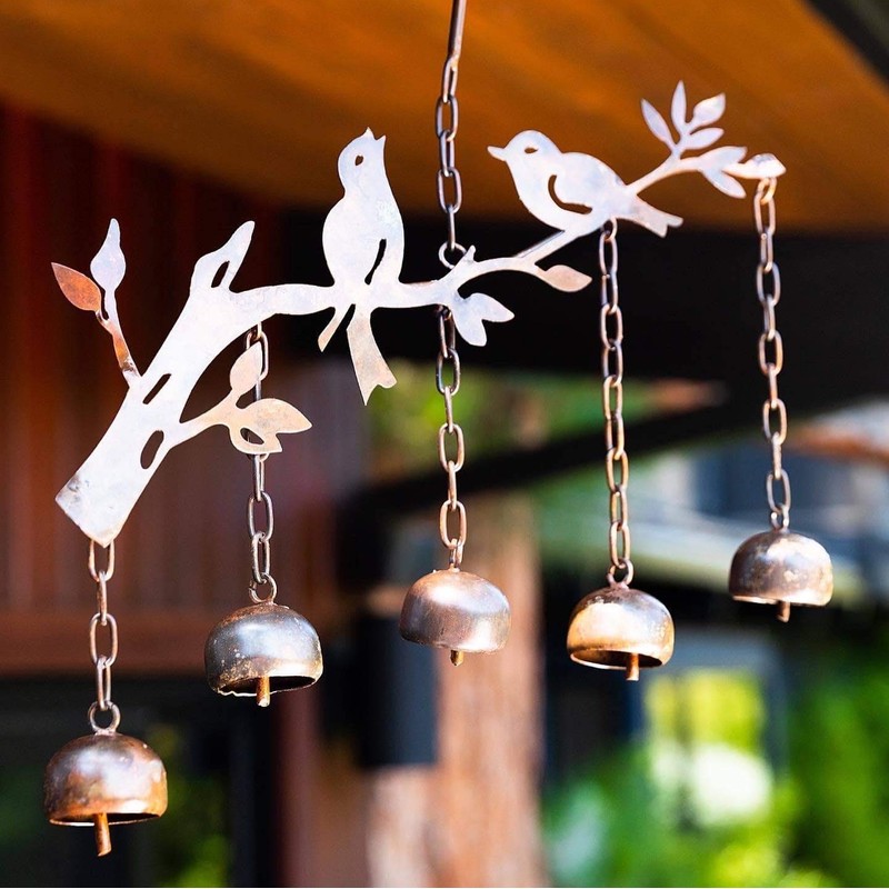 Ancient Graffiti Birds w/Bells Wind Chime, Multi